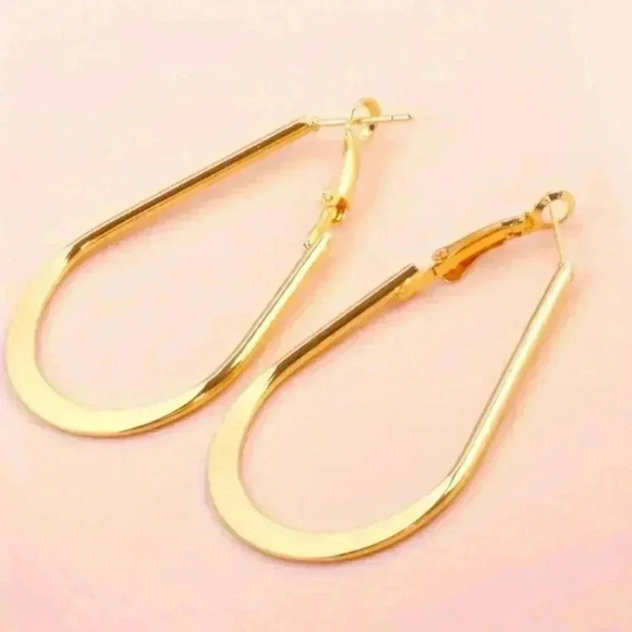 2 Pair for $12 Women's Glossy Hollow Waterdrop Flat Hoop  Gold Earrings, - Picture 1 of 7